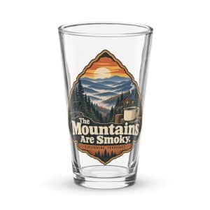 Gatlinburg and the Smokies Pint Glass: The Mountains Are Smoky, Scenic Shield Badge - 16 oz - Main