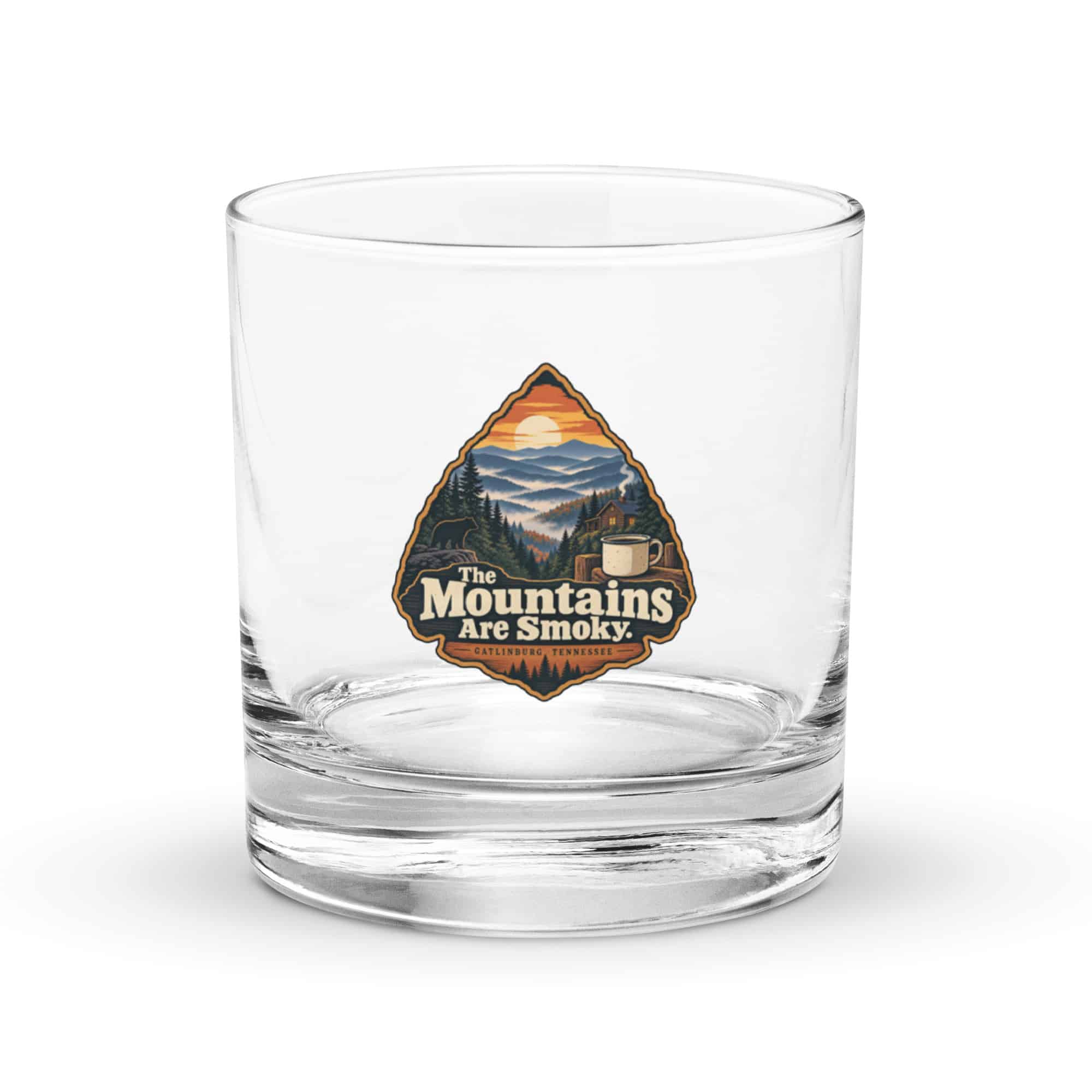 Gatlinburg and the Smokies Rocks Glass: The Mountains Are Smoky, Scenic Shield Badge