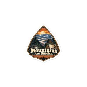 Gatlinburg and the Smokies Vinyl Sticker: The Mountains Are Smoky, Scenic Shield Badge - 3″×3″ - Main