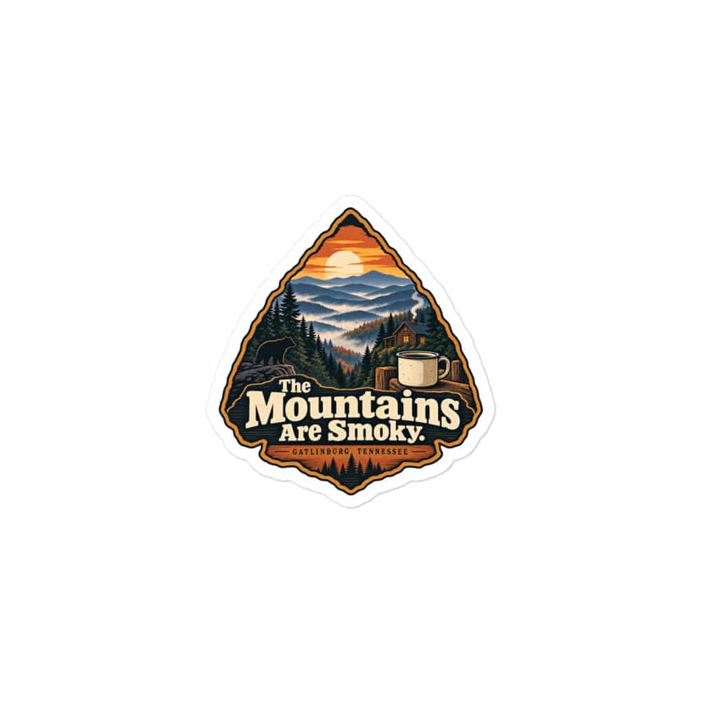 Gatlinburg and the Smokies Vinyl Sticker: The Mountains Are Smoky, Scenic Shield Badge