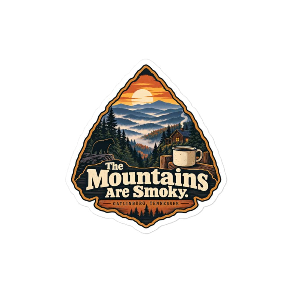 Gatlinburg and the Smokies Vinyl Sticker: The Mountains Are Smoky, Scenic Shield Badge