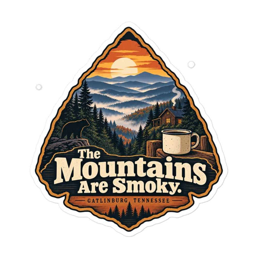 Gatlinburg and the Smokies Vinyl Sticker: The Mountains Are Smoky, Scenic Shield Badge