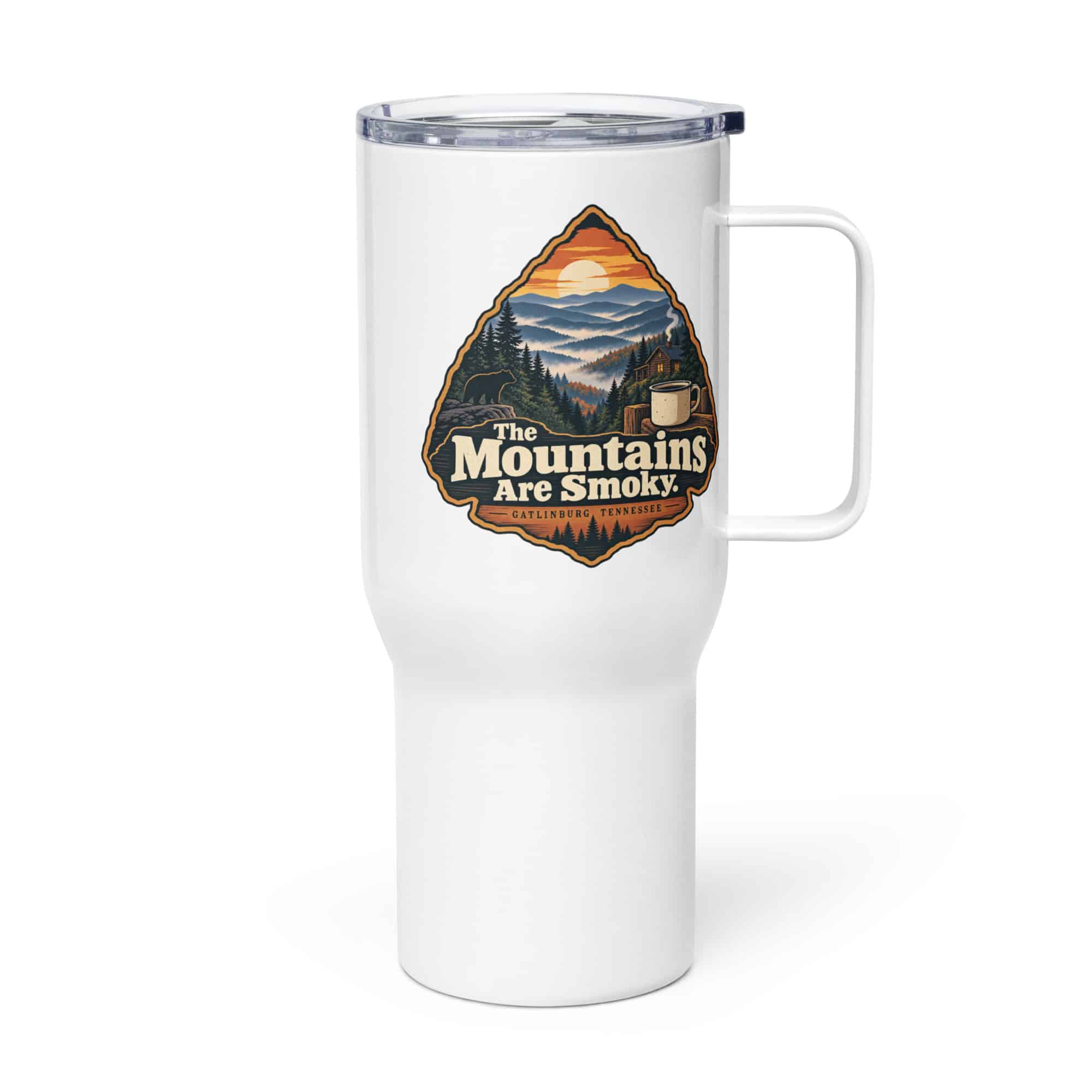 Gatlinburg and the Smokies Travel Mug: The Mountains Are Smoky, Scenic Shield Badge