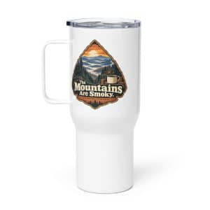 Gatlinburg and the Smokies Travel Mug: The Mountains Are Smoky, Scenic Shield Badge - 25 oz - Main