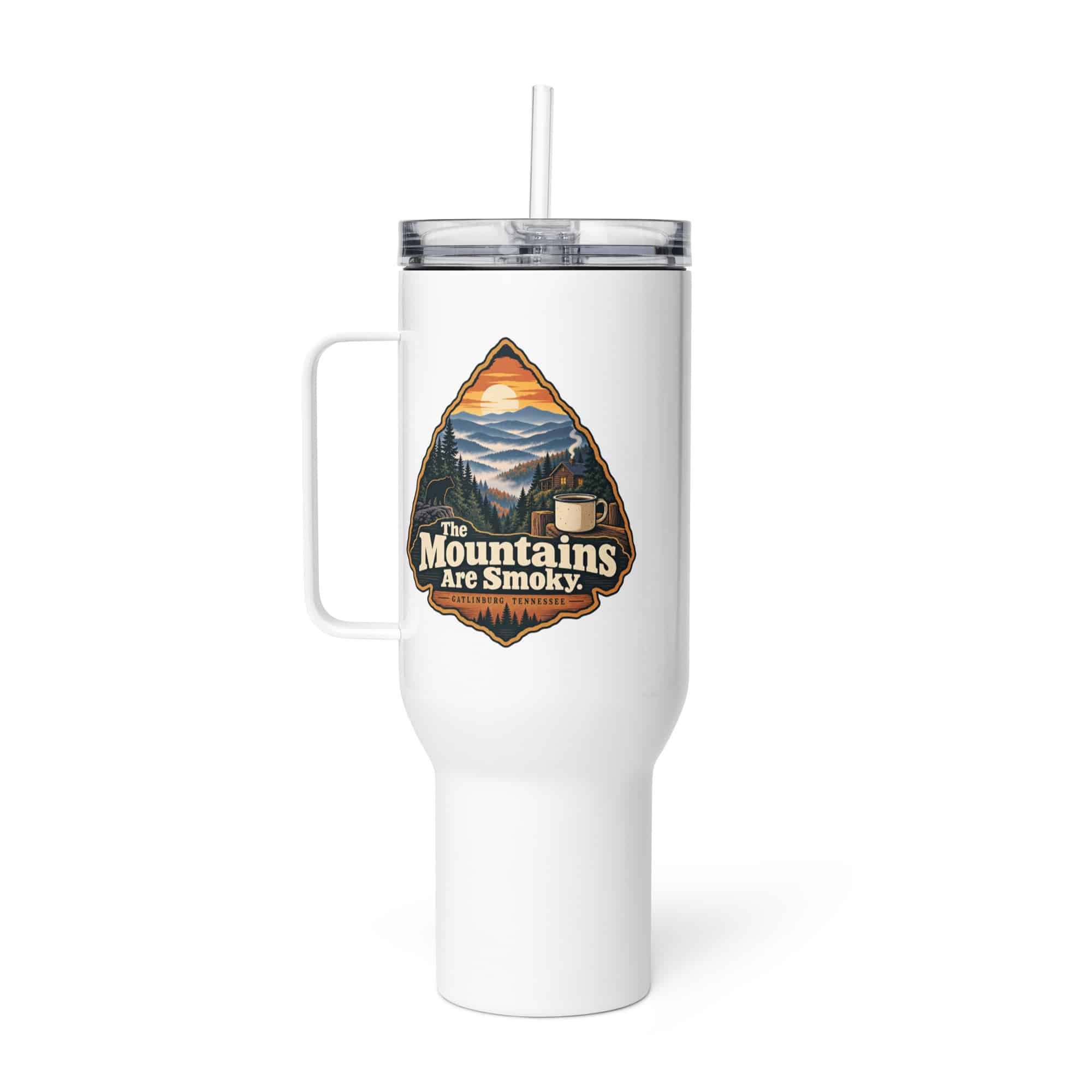 Gatlinburg and the Smokies Travel Mug: The Mountains Are Smoky, Scenic Shield Badge