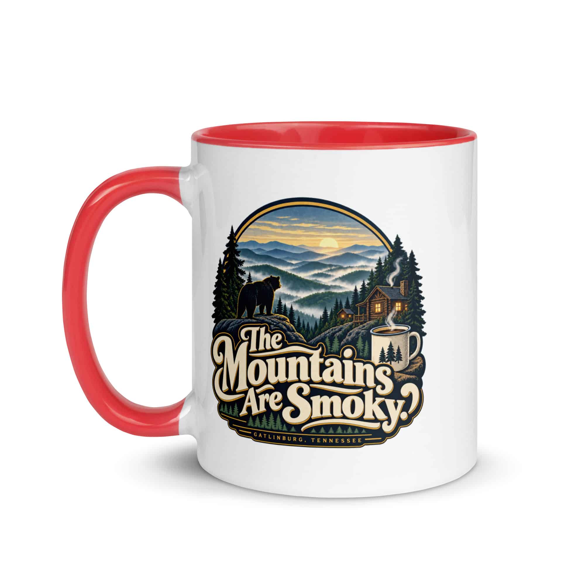 Gatlinburg and the Smokies Color Inside Coffee Mug: The Mountains Are Smoky, Woodland Scenic Lettering