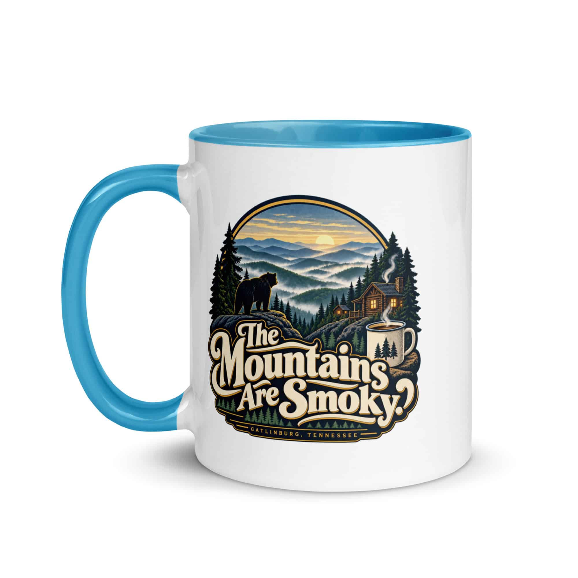 Gatlinburg and the Smokies Color Inside Coffee Mug: The Mountains Are Smoky, Woodland Scenic Lettering