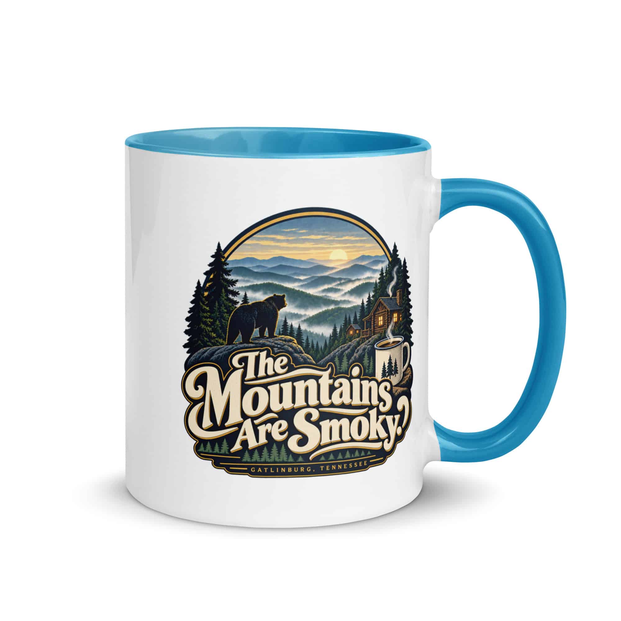Gatlinburg and the Smokies Color Inside Coffee Mug: The Mountains Are Smoky, Woodland Scenic Lettering