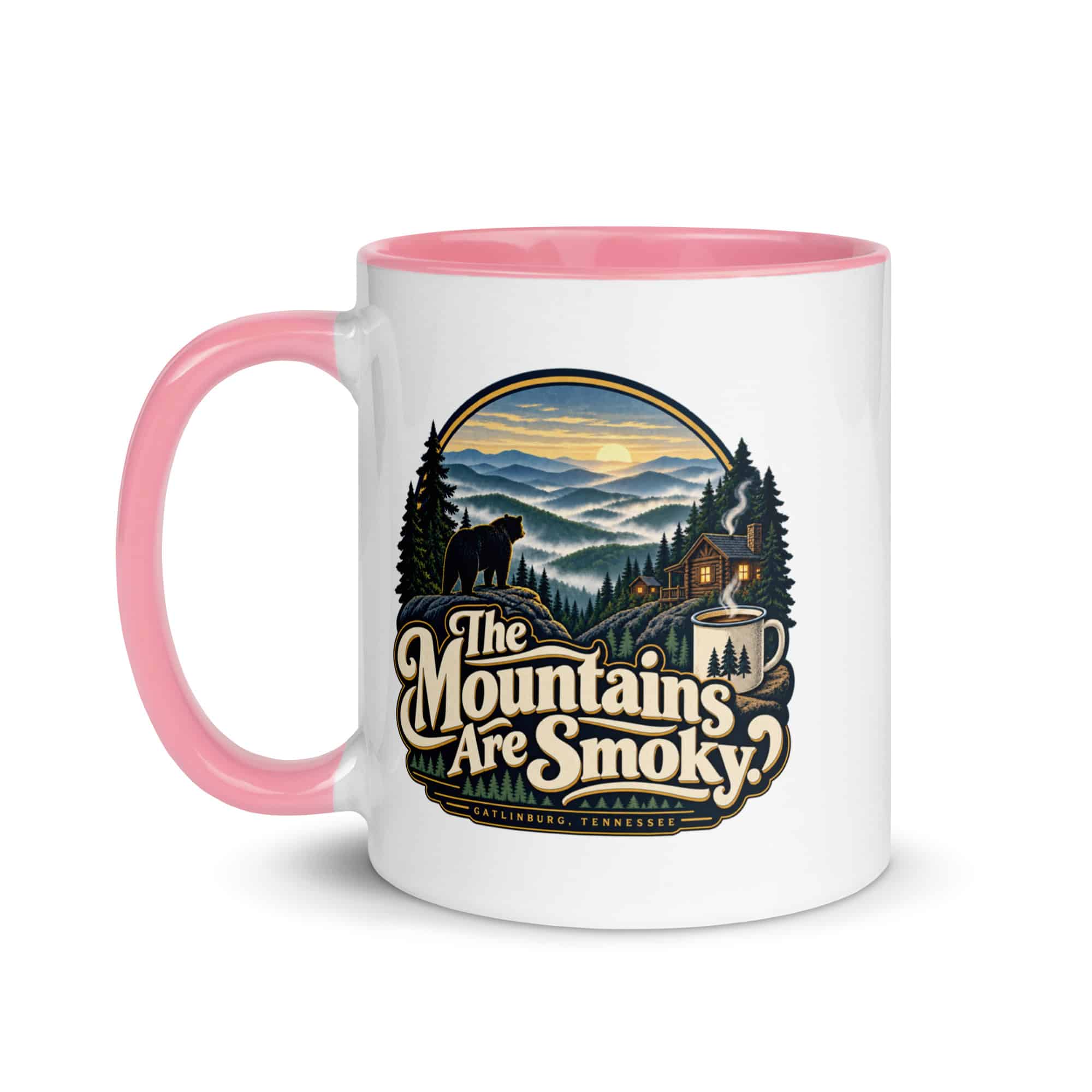 Gatlinburg and the Smokies Color Inside Coffee Mug: The Mountains Are Smoky, Woodland Scenic Lettering