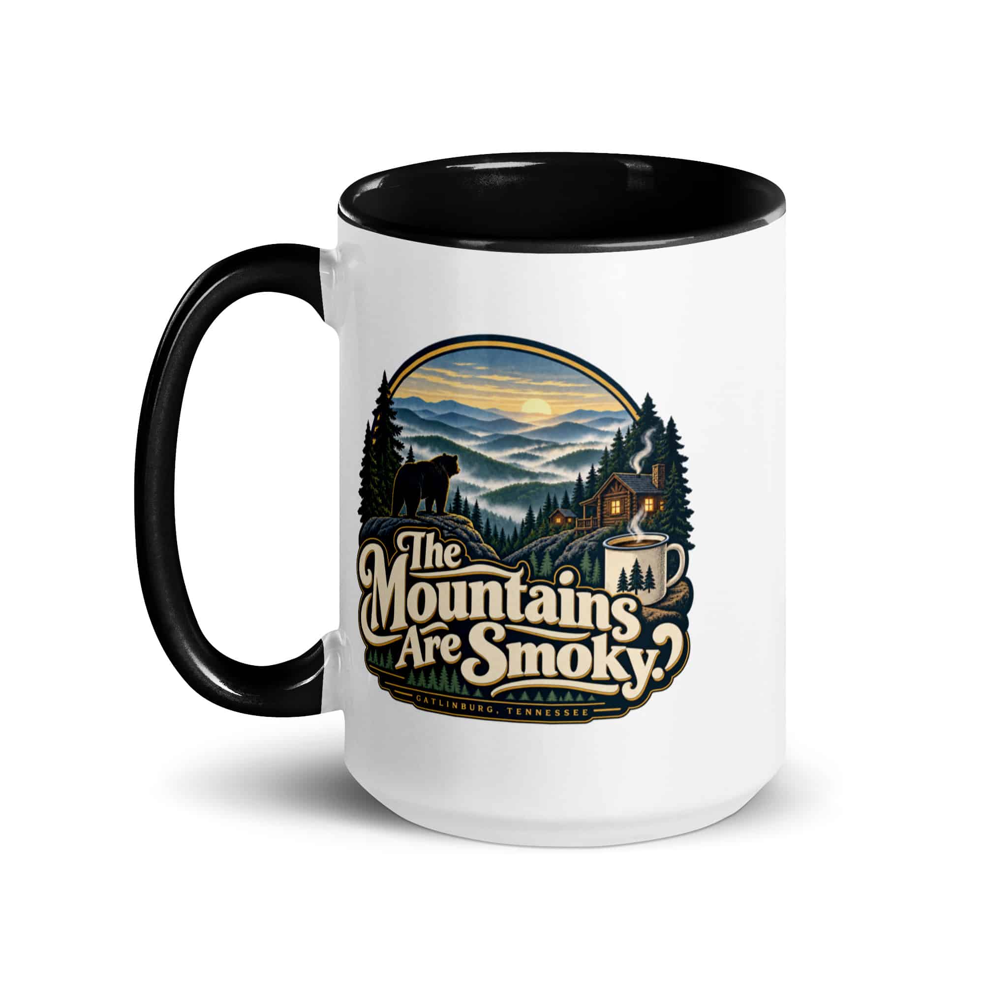 Gatlinburg and the Smokies Color Inside Coffee Mug: The Mountains Are Smoky, Woodland Scenic Lettering