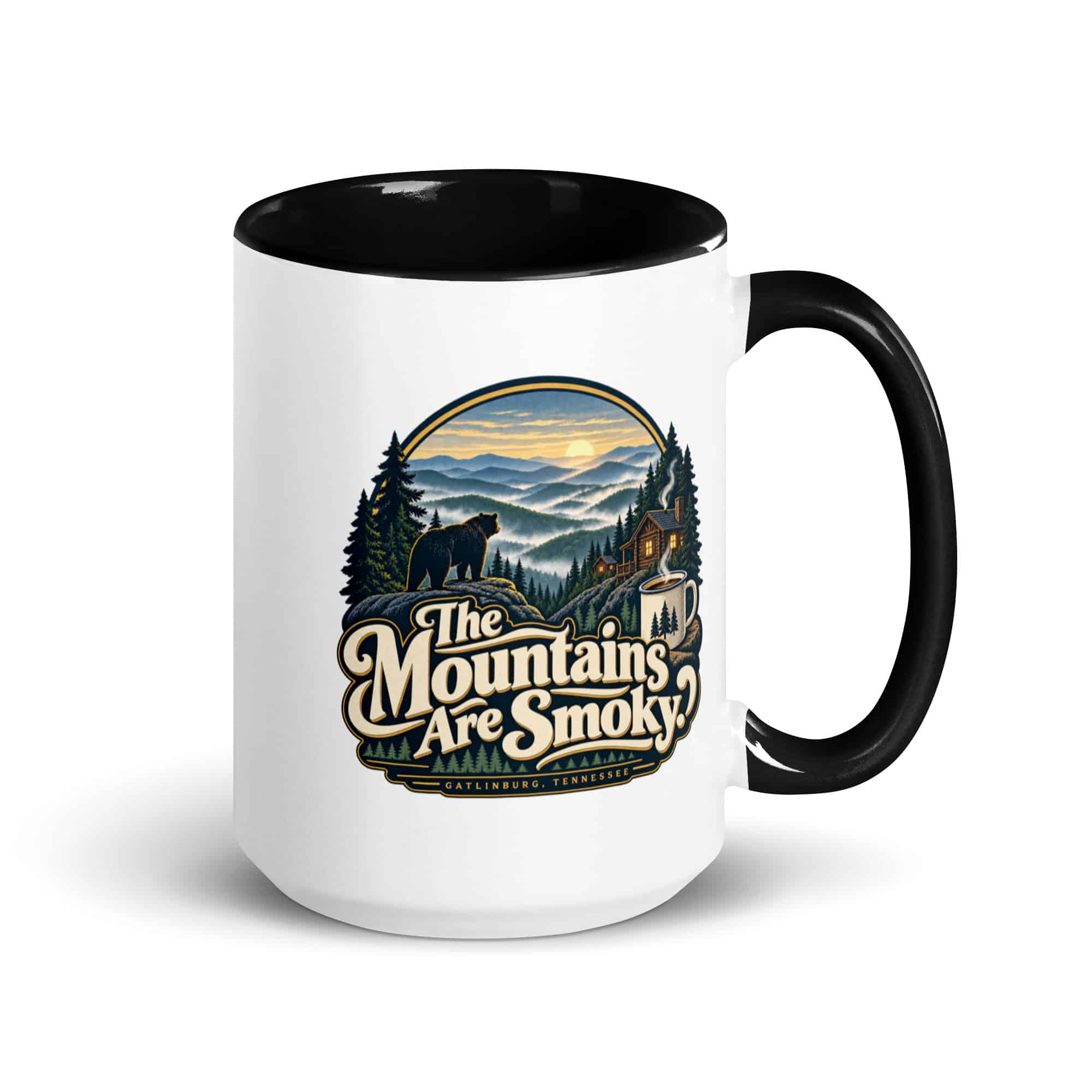 Gatlinburg and the Smokies Color Inside Coffee Mug: The Mountains Are Smoky, Woodland Scenic Lettering
