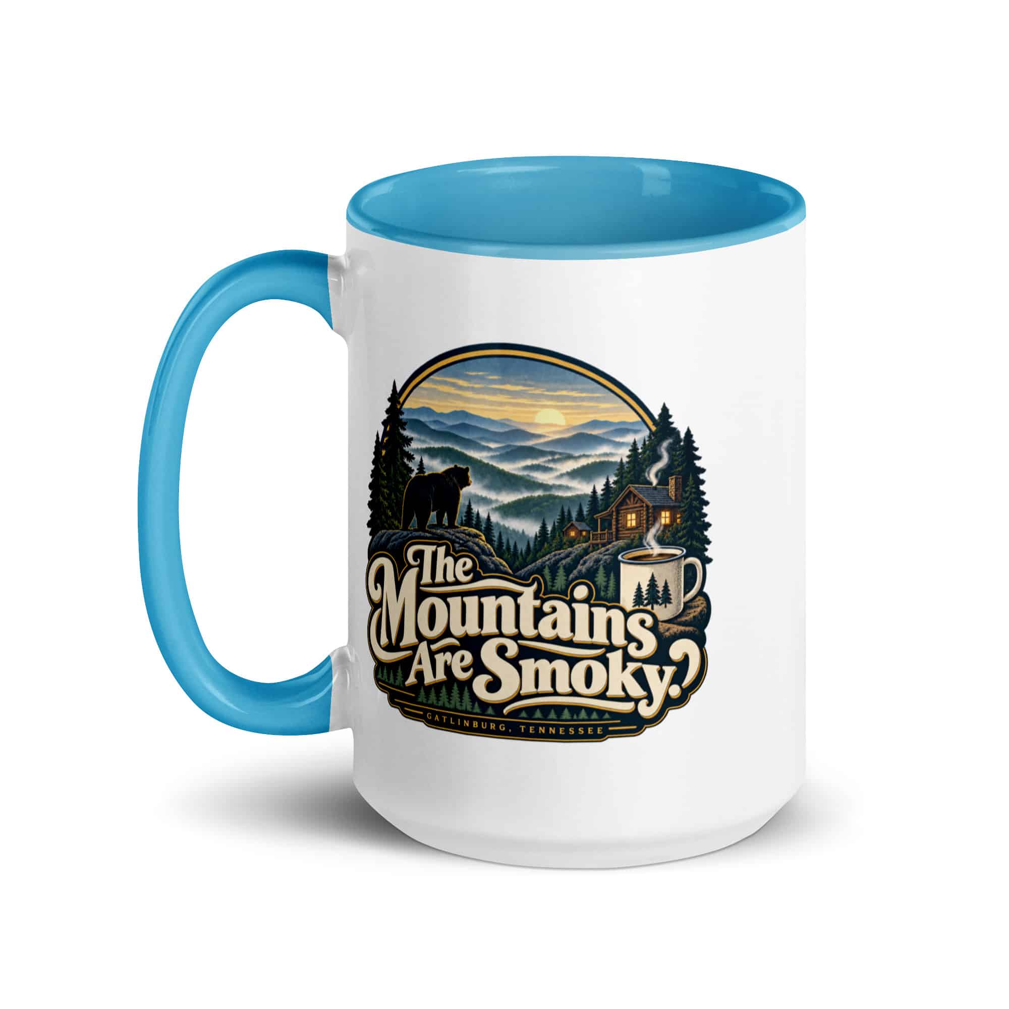 Gatlinburg and the Smokies Color Inside Coffee Mug: The Mountains Are Smoky, Woodland Scenic Lettering