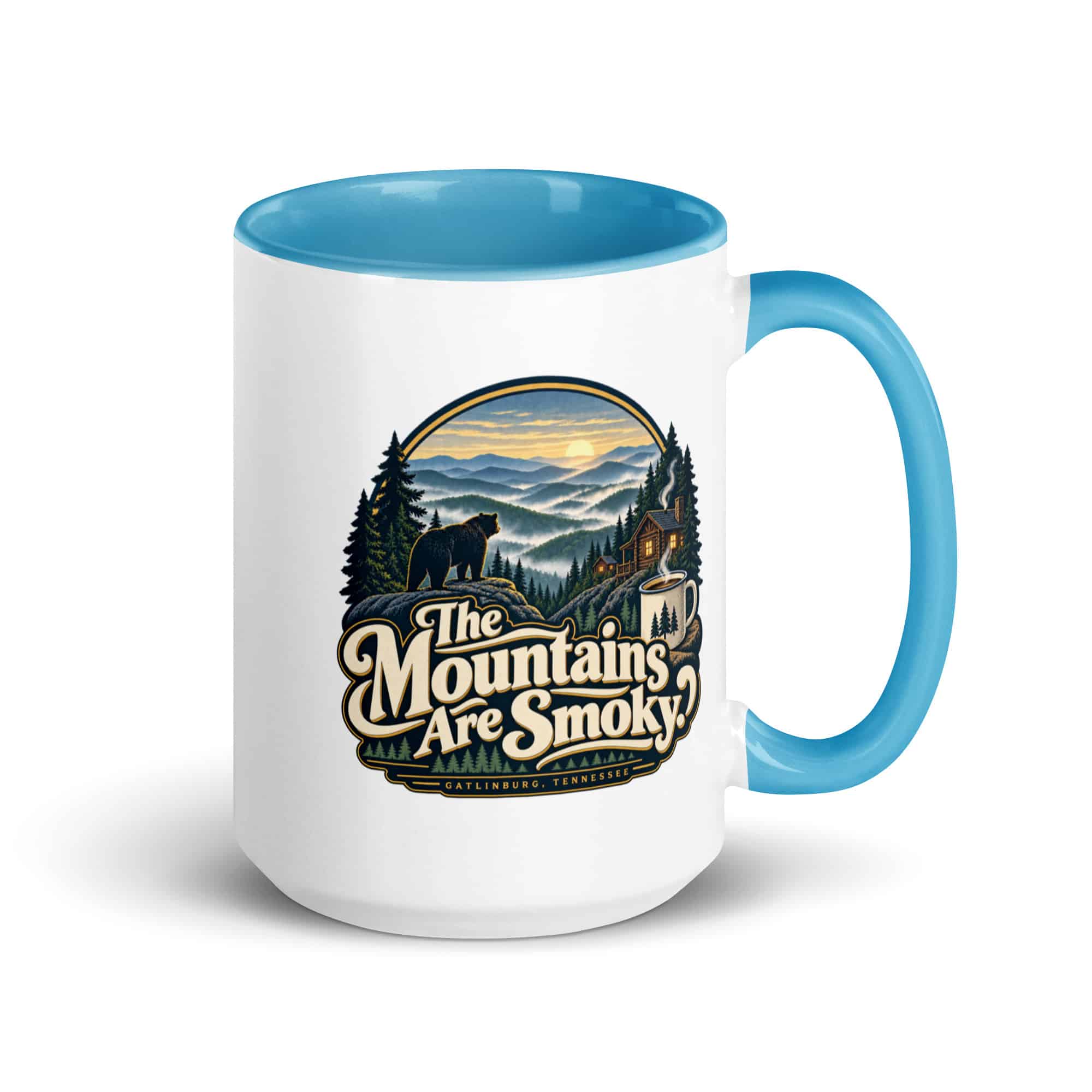 Gatlinburg and the Smokies Color Inside Coffee Mug: The Mountains Are Smoky, Woodland Scenic Lettering