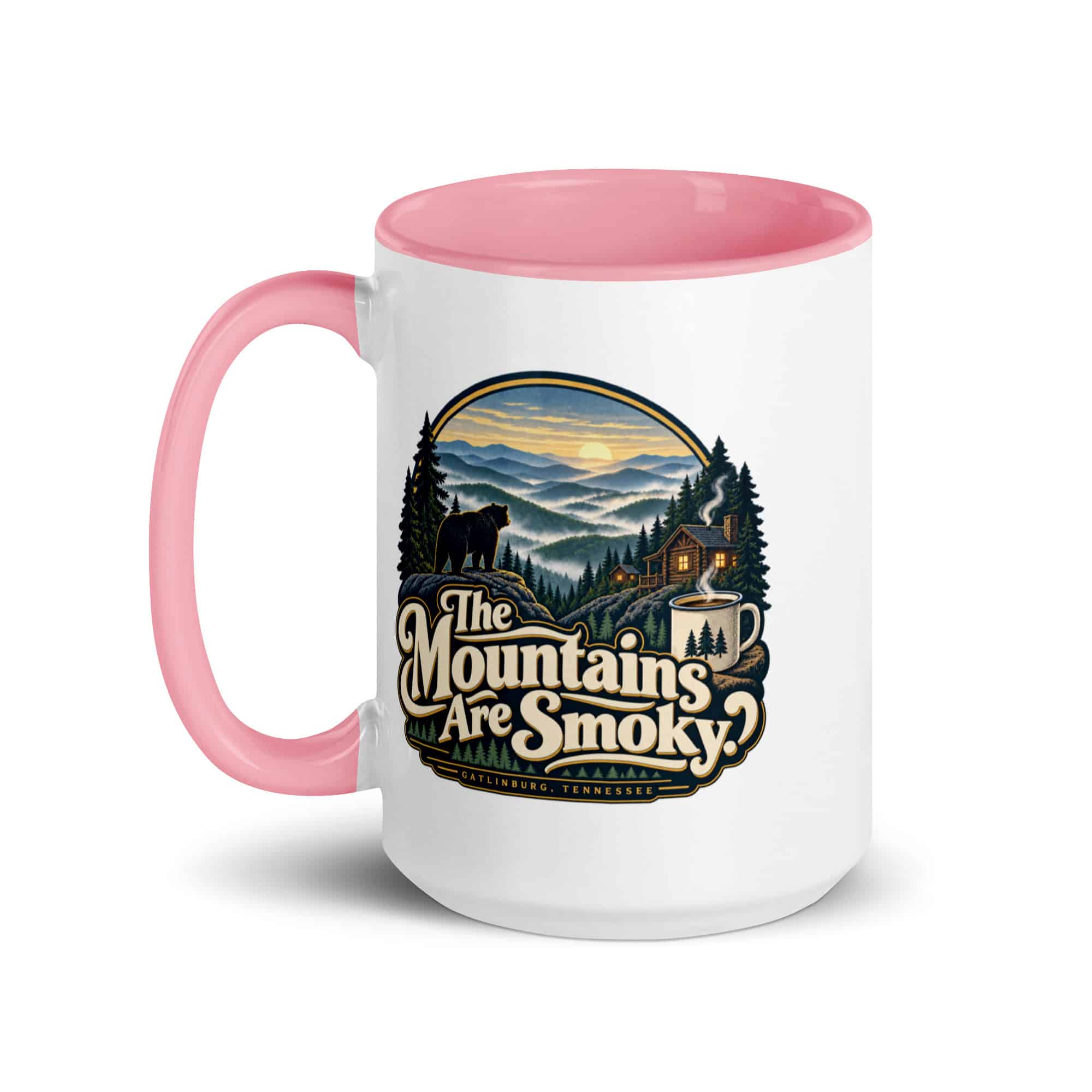 Gatlinburg and the Smokies Color Inside Coffee Mug: The Mountains Are Smoky, Woodland Scenic Lettering