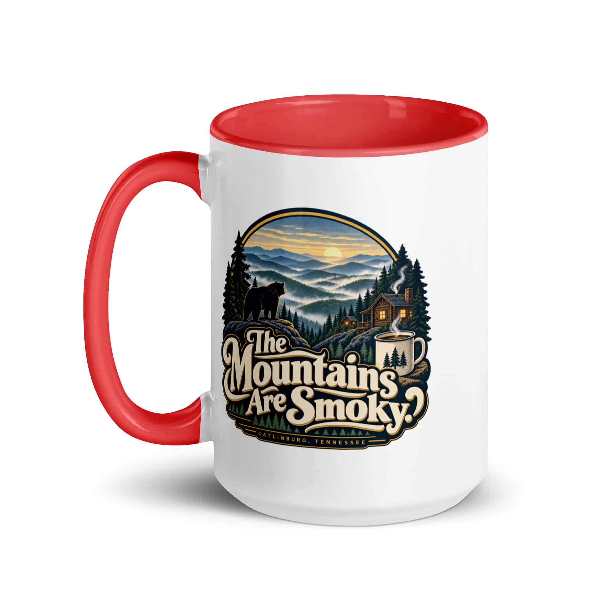 Gatlinburg and the Smokies Color Inside Coffee Mug: The Mountains Are Smoky, Woodland Scenic Lettering