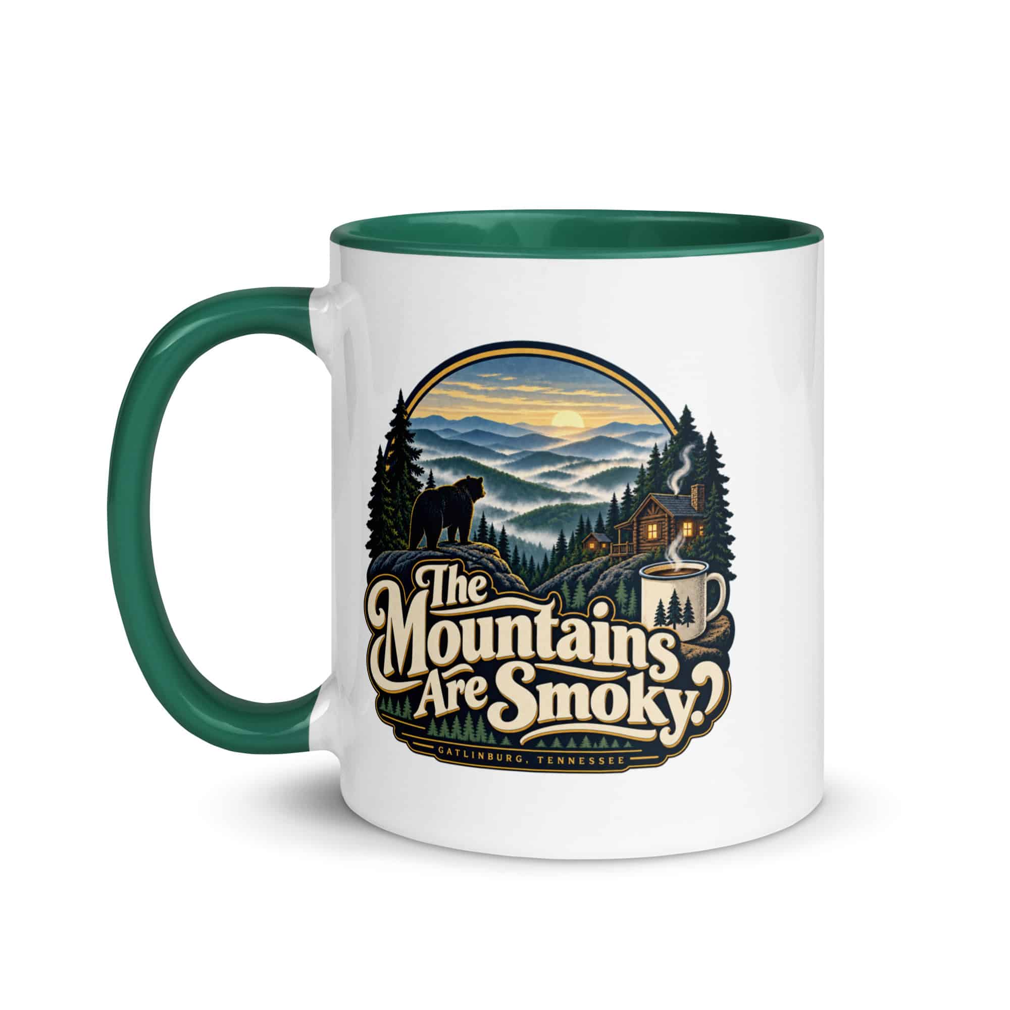 Gatlinburg and the Smokies Color Inside Coffee Mug: The Mountains Are Smoky, Woodland Scenic Lettering