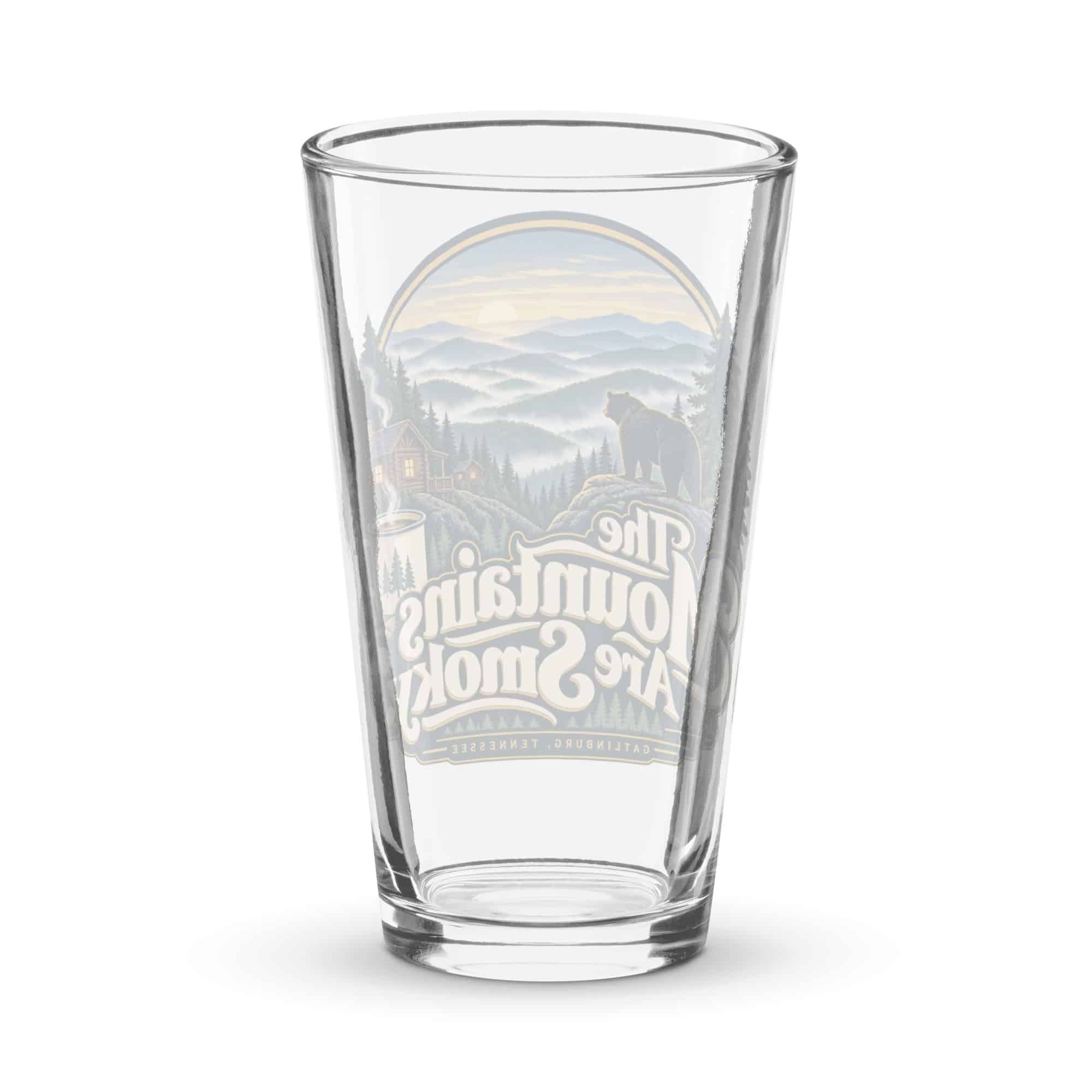 Gatlinburg and the Smokies Pint Glass: The Mountains Are Smoky, Woodland Scenic Lettering