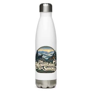 Gatlinburg and the Smokies Stainless Steel Water Bottle: The Mountains Are Smoky, Woodland Scenic Lettering - 17 oz - Main