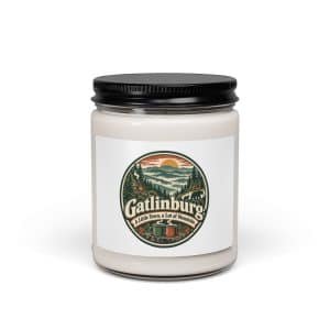 Gatlinburg and the Smokies Soy Wax Candle: Gatlinburg: A Little Town, a Lot of Mountain, Vintage Round Badge - 9oz - Main
