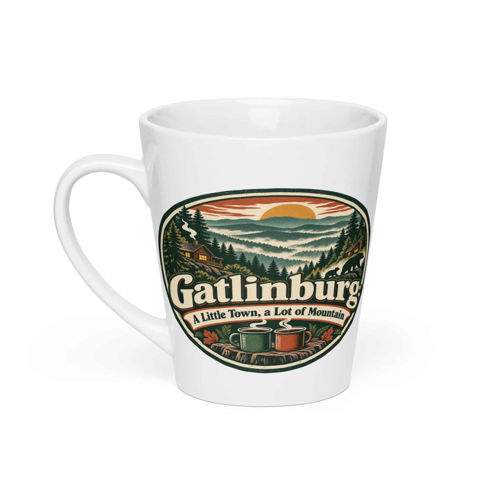 Gatlinburg and the Smokies Latte Mug: Gatlinburg: A Little Town, a Lot of Mountain, Vintage Round Badge