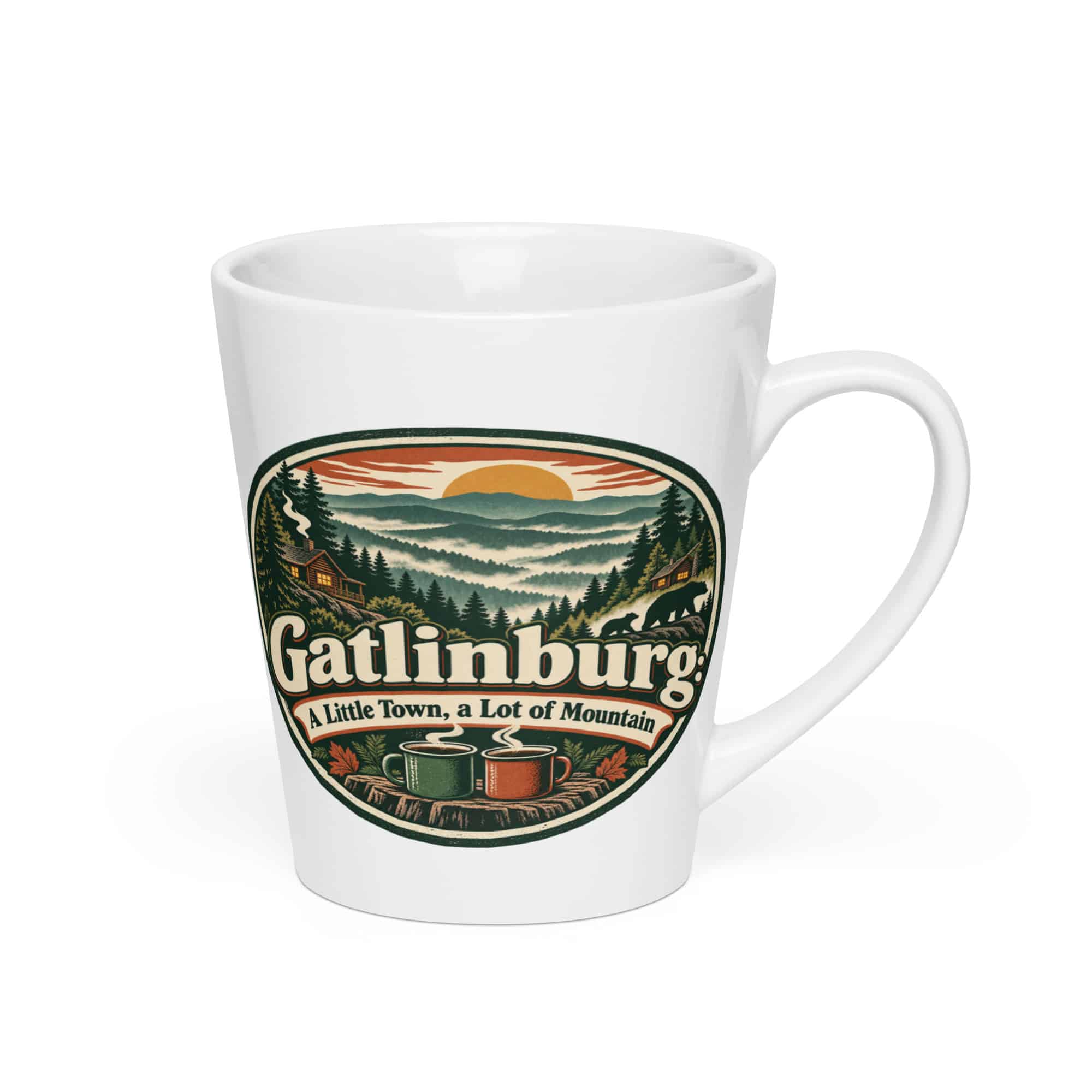 Gatlinburg and the Smokies Latte Mug: Gatlinburg: A Little Town, a Lot of Mountain, Vintage Round Badge