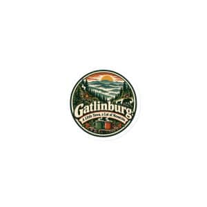 Gatlinburg and the Smokies Die-Cut Magnet: Gatlinburg: A Little Town, a Lot of Mountain, Vintage Round Badge - 3″×3″ - Main