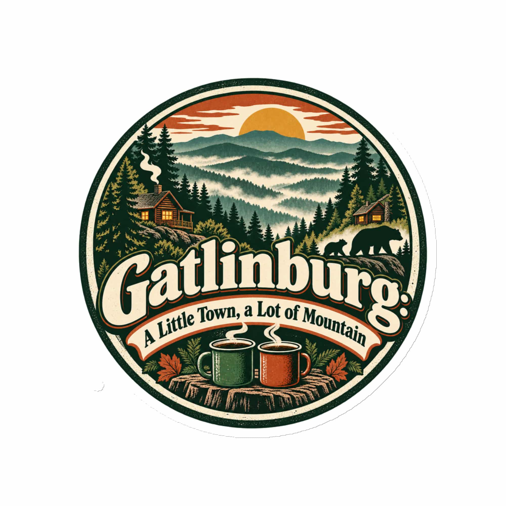 Gatlinburg and the Smokies Die-Cut Magnet: Gatlinburg: A Little Town, a Lot of Mountain, Vintage Round Badge