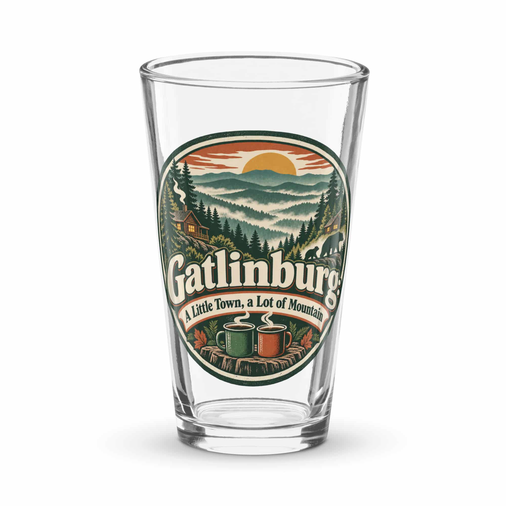 Gatlinburg and the Smokies Pint Glass: Gatlinburg: A Little Town, a Lot of Mountain, Vintage Round Badge