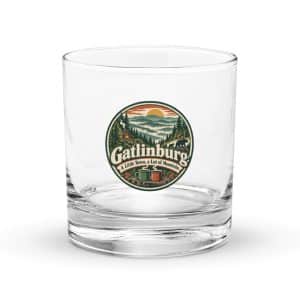 Gatlinburg and the Smokies Rocks Glass: Gatlinburg: A Little Town, a Lot of Mountain, Vintage Round Badge - 10.5 oz - Main