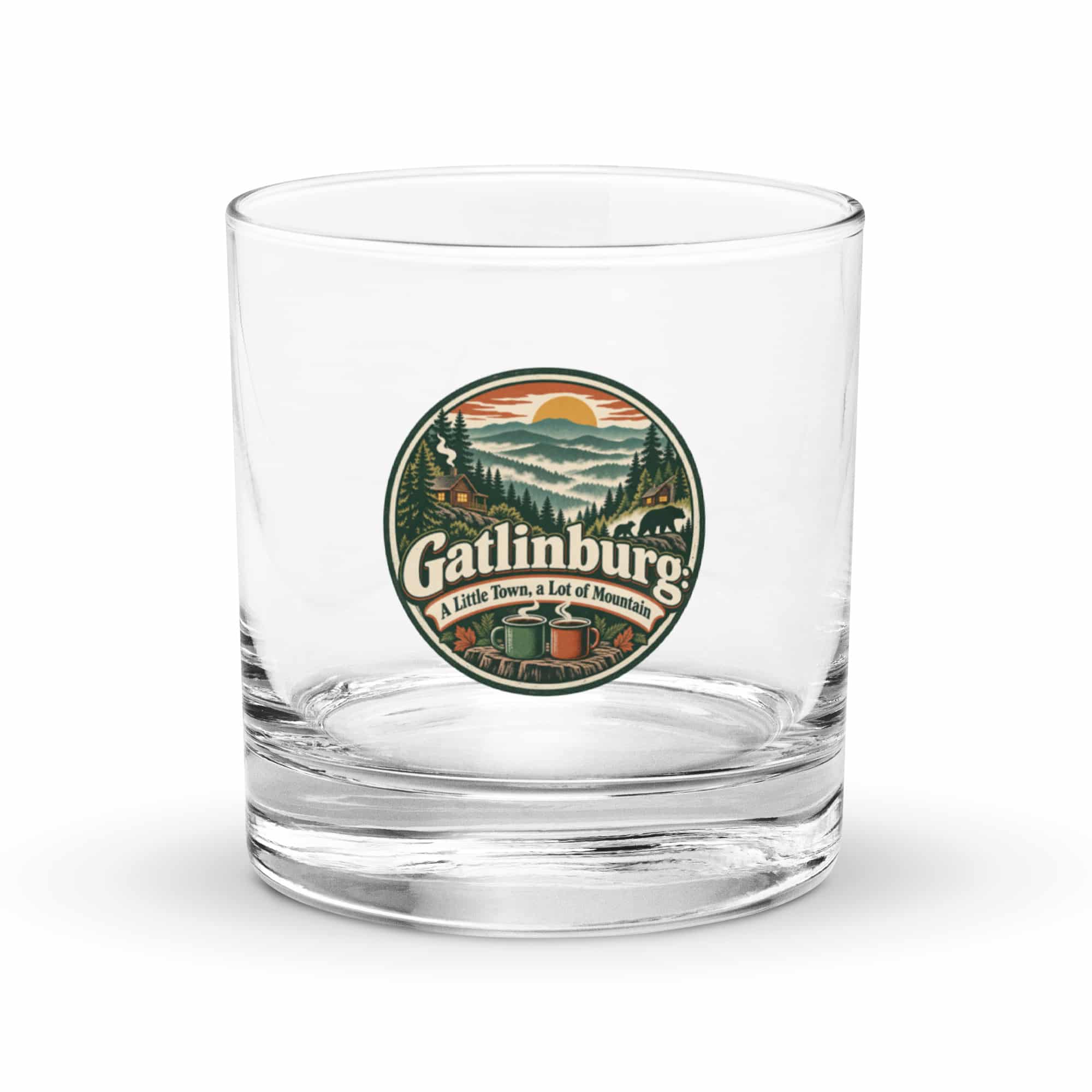 Gatlinburg and the Smokies Rocks Glass: Gatlinburg: A Little Town, a Lot of Mountain, Vintage Round Badge