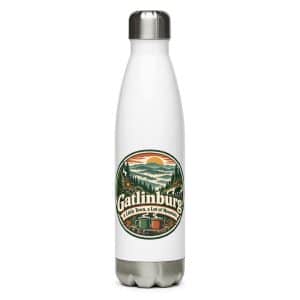 Gatlinburg and the Smokies Stainless Steel Water Bottle: Gatlinburg: A Little Town, a Lot of Mountain, Vintage Round Badge - 17 oz - Main