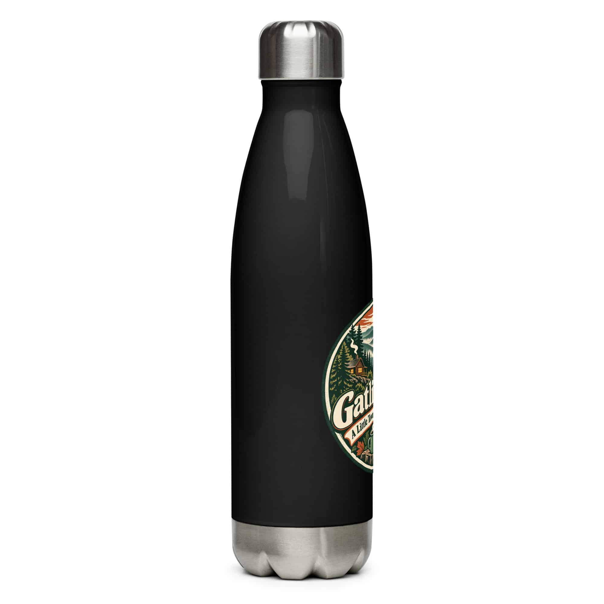 Gatlinburg and the Smokies Stainless Steel Water Bottle: Gatlinburg: A Little Town, a Lot of Mountain, Vintage Round Badge
