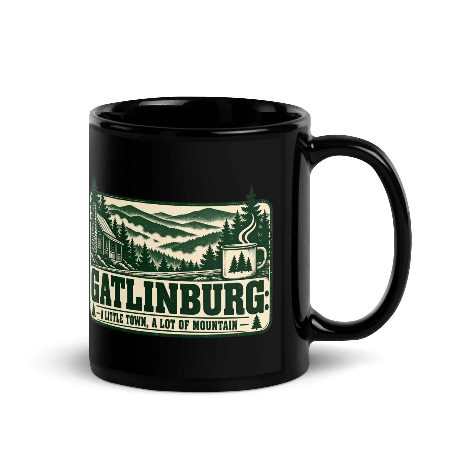 Gatlinburg and the Smokies Black Coffee Mug: Gatlinburg: A Little Town, a Lot of Mountain, Forest Ink Stamp