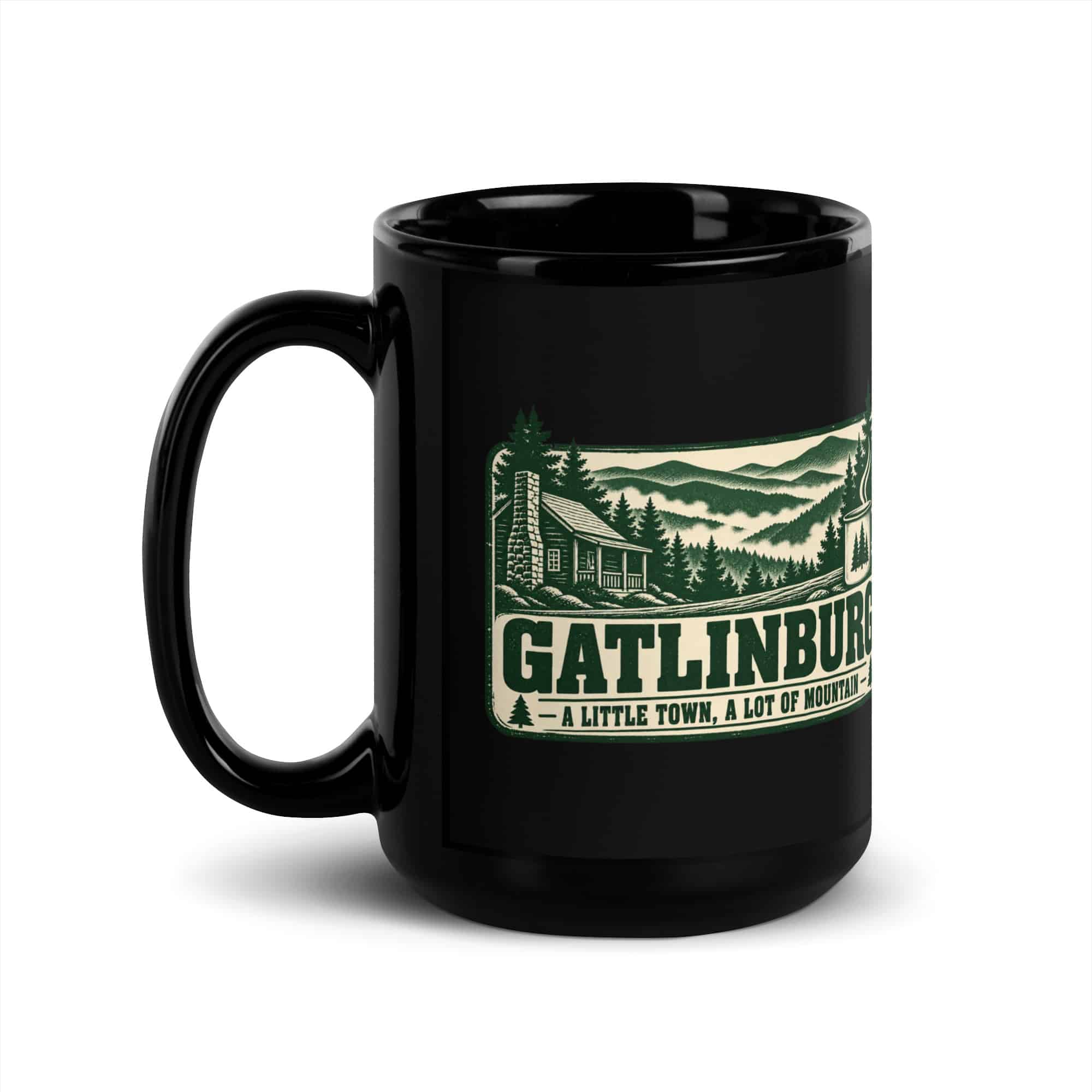 Gatlinburg and the Smokies Black Coffee Mug: Gatlinburg: A Little Town, a Lot of Mountain, Forest Ink Stamp