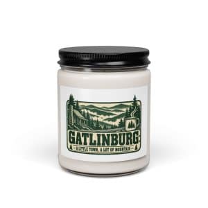 Gatlinburg and the Smokies Soy Wax Candle: Gatlinburg: A Little Town, a Lot of Mountain, Forest Ink Stamp - 9oz - Main