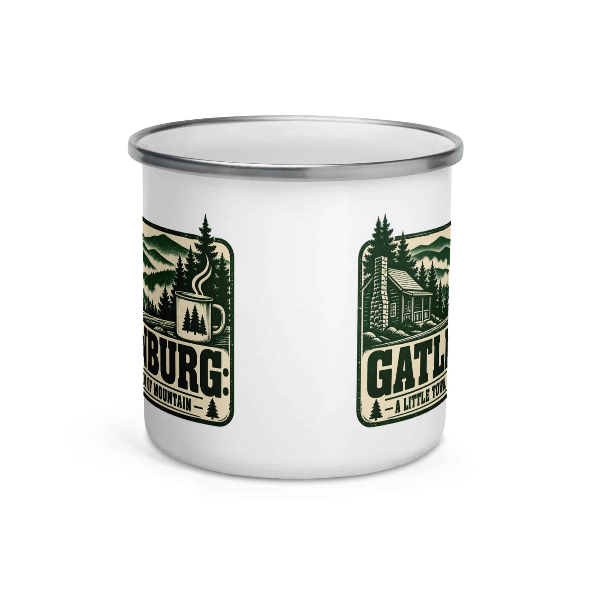 Gatlinburg and the Smokies Enamel Camp Mug: Gatlinburg: A Little Town, a Lot of Mountain, Forest Ink Stamp