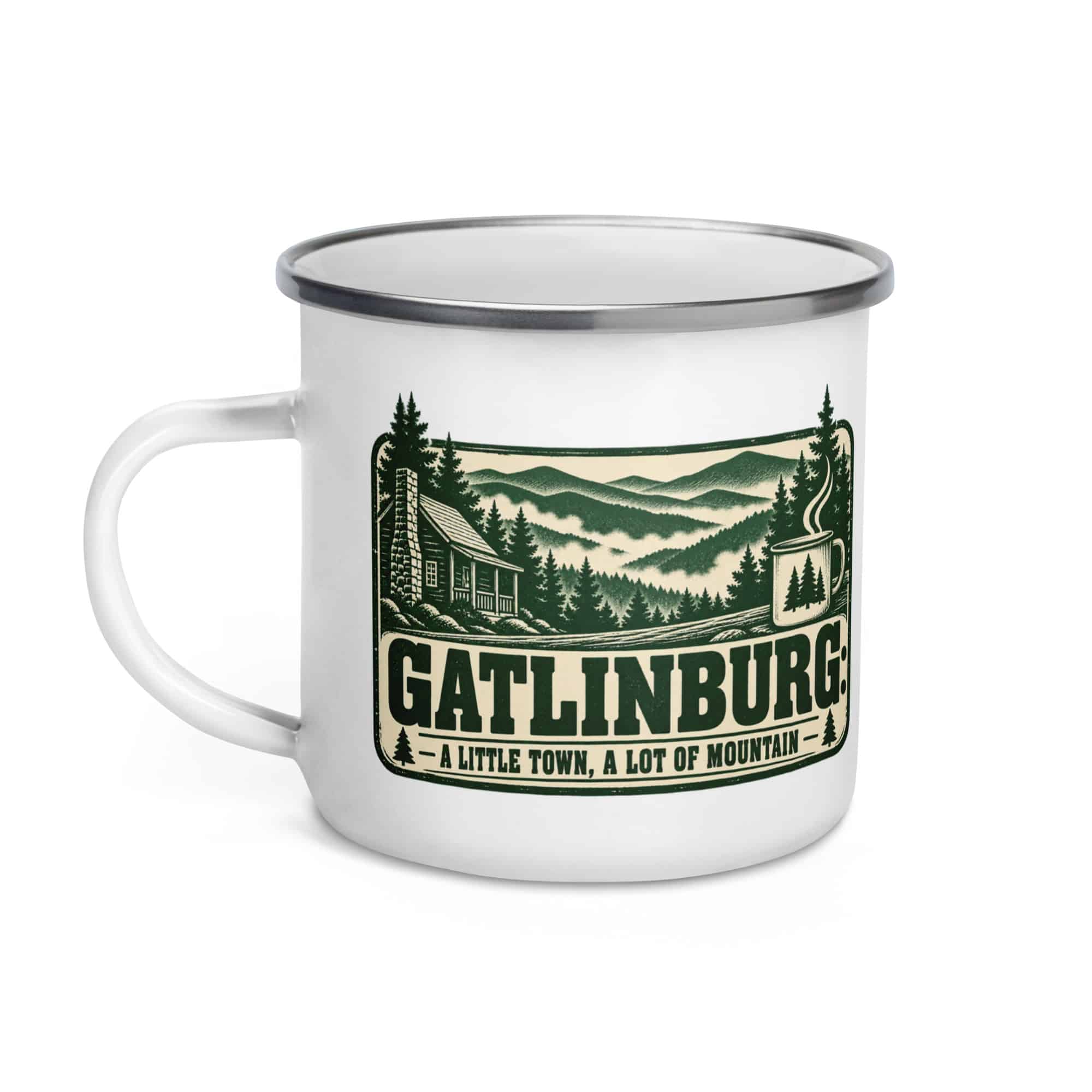 Gatlinburg and the Smokies Enamel Camp Mug: Gatlinburg: A Little Town, a Lot of Mountain, Forest Ink Stamp