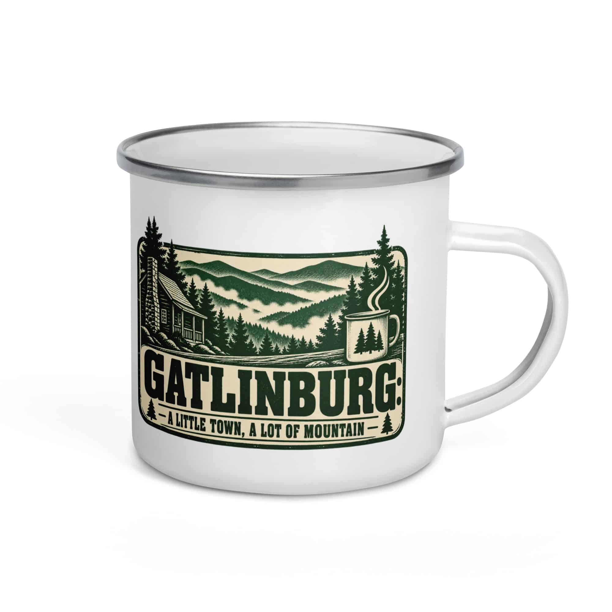 Gatlinburg and the Smokies Enamel Camp Mug: Gatlinburg: A Little Town, a Lot of Mountain, Forest Ink Stamp