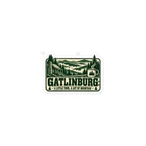 Gatlinburg and the Smokies Vinyl Sticker: Gatlinburg: A Little Town, a Lot of Mountain, Forest Ink Stamp - 3″×3″ - Main