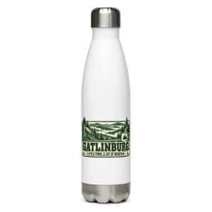 Gatlinburg and the Smokies Stainless Steel Water Bottle: Gatlinburg: A Little Town, a Lot of Mountain, Forest Ink Stamp - 17 oz - Main