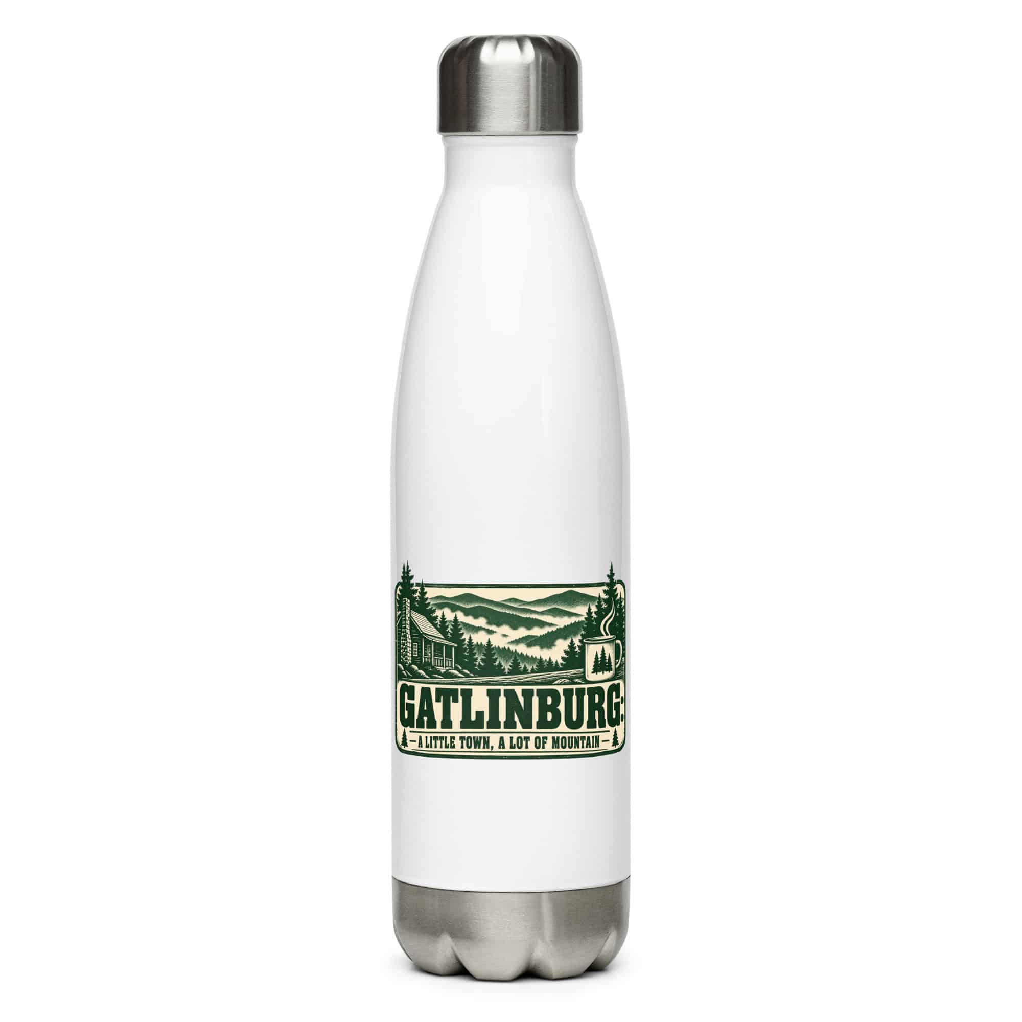 Gatlinburg and the Smokies Stainless Steel Water Bottle: Gatlinburg: A Little Town, a Lot of Mountain, Forest Ink Stamp