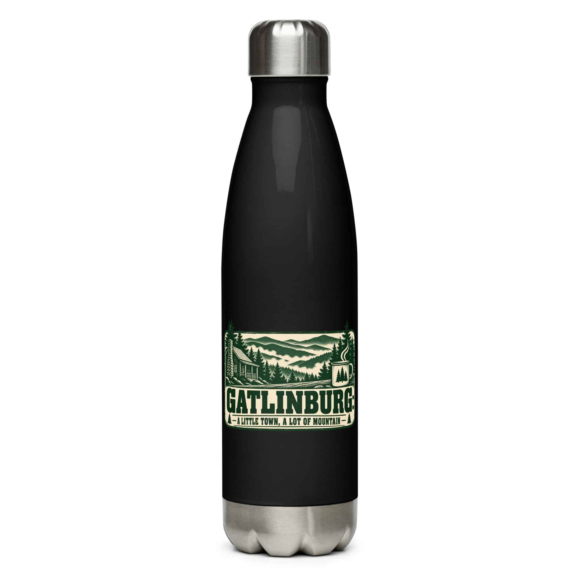 Gatlinburg and the Smokies Stainless Steel Water Bottle: Gatlinburg: A Little Town, a Lot of Mountain, Forest Ink Stamp