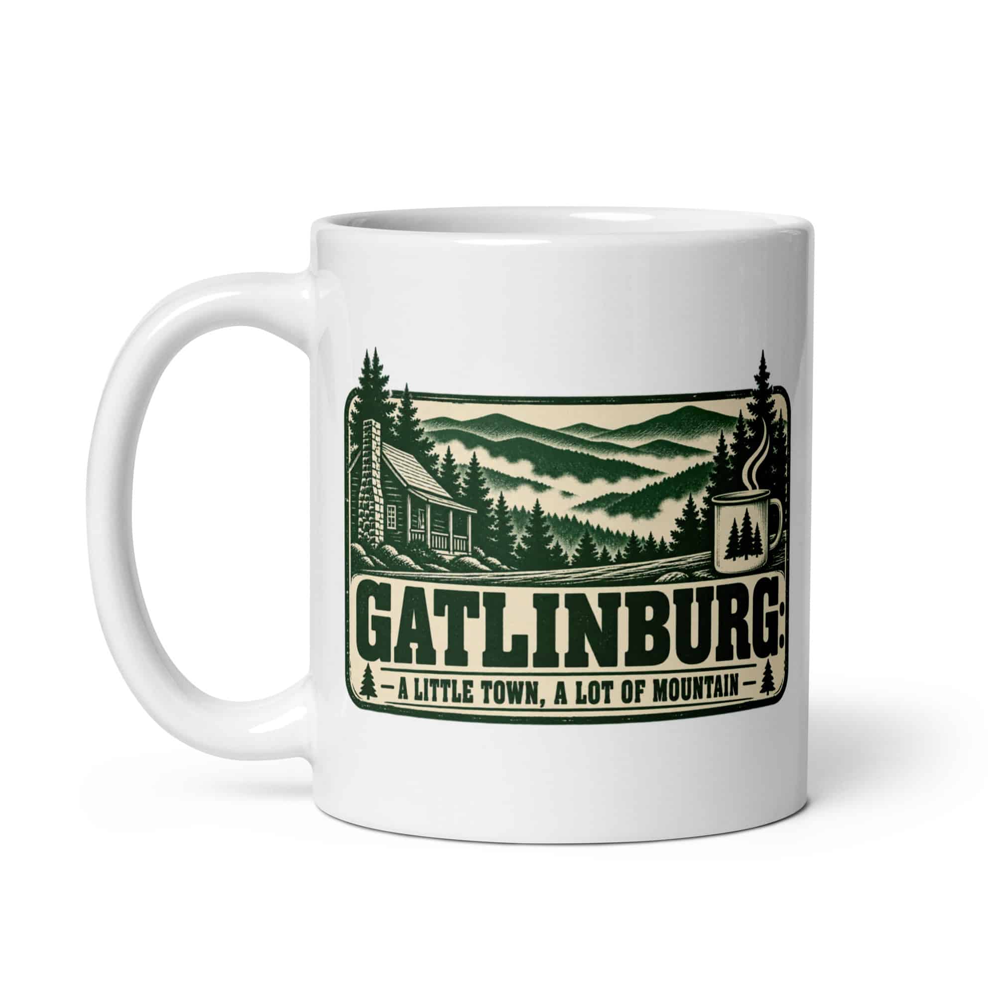 Gatlinburg and the Smokies White Ceramic Coffee Mug: Gatlinburg: A Little Town, a Lot of Mountain, Forest Ink Stamp
