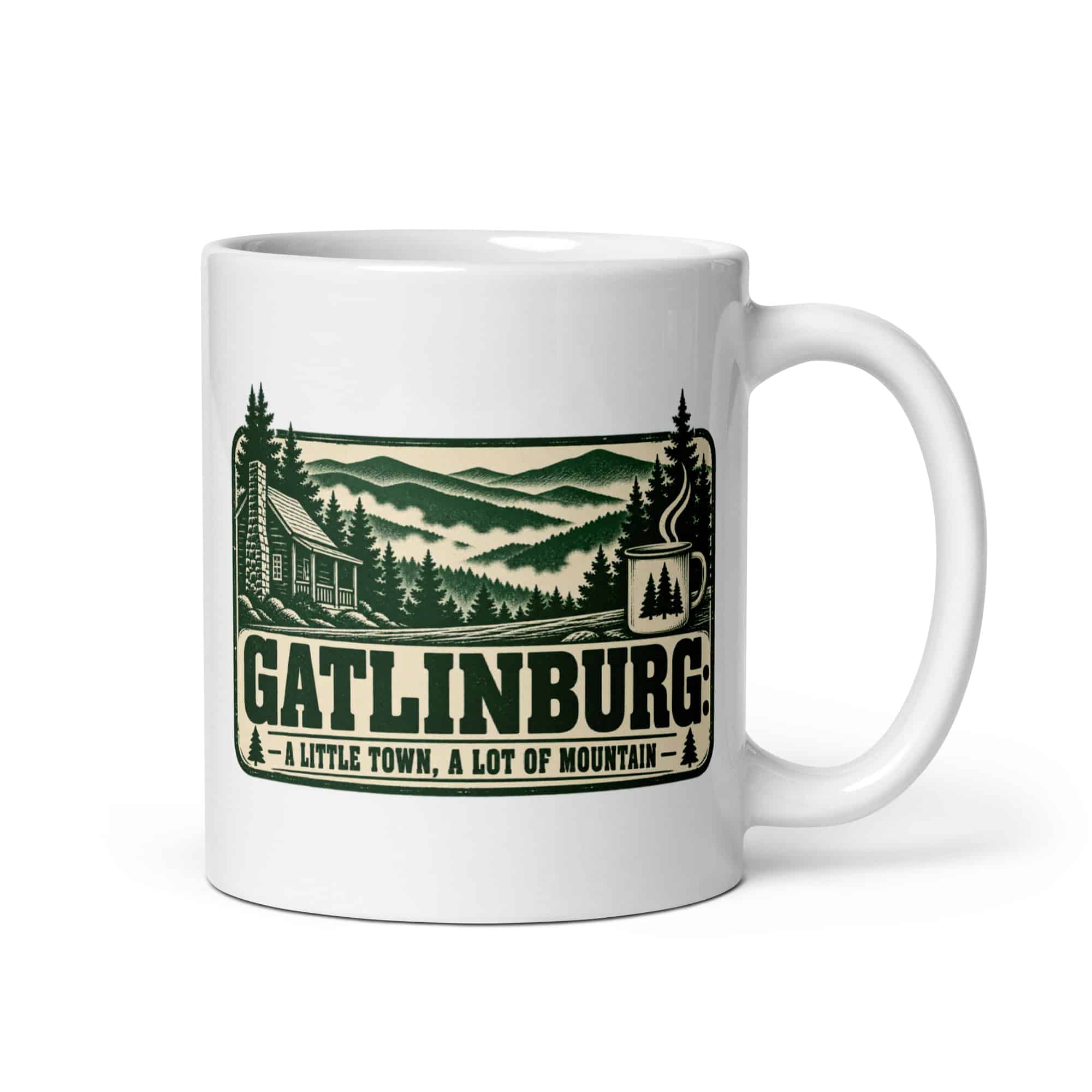 Gatlinburg and the Smokies White Ceramic Coffee Mug: Gatlinburg: A Little Town, a Lot of Mountain, Forest Ink Stamp