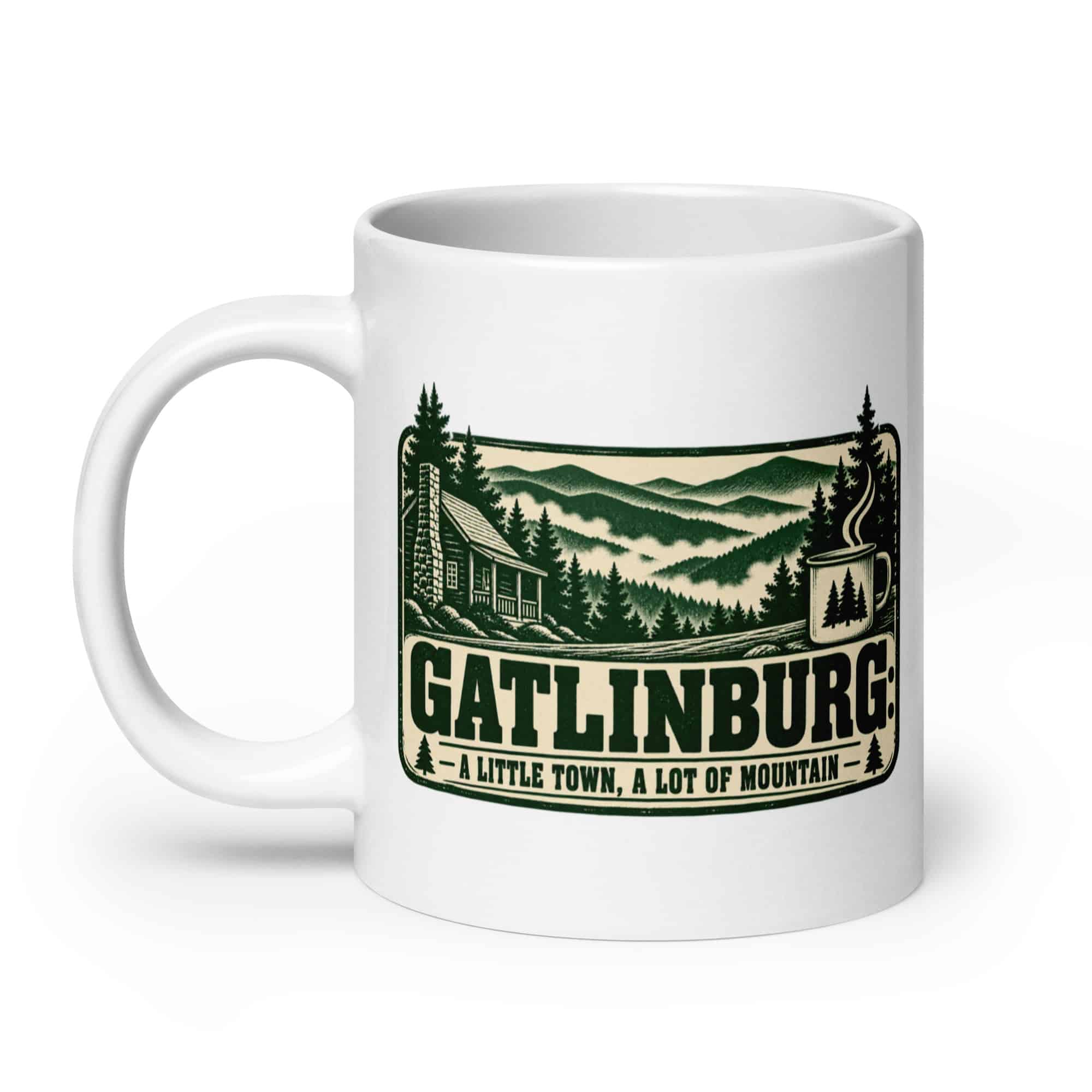 Gatlinburg and the Smokies White Ceramic Coffee Mug: Gatlinburg: A Little Town, a Lot of Mountain, Forest Ink Stamp