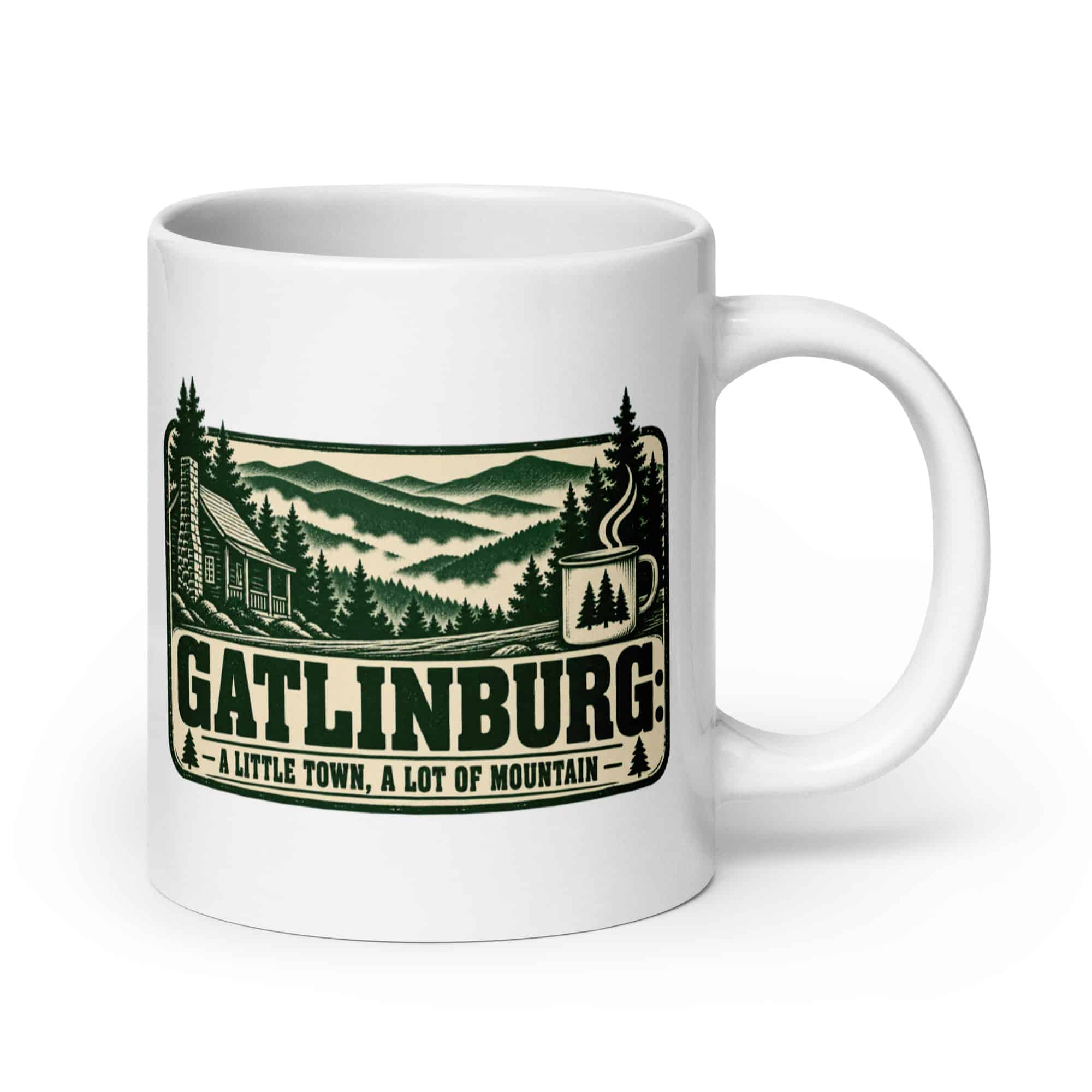 Gatlinburg and the Smokies White Ceramic Coffee Mug: Gatlinburg: A Little Town, a Lot of Mountain, Forest Ink Stamp