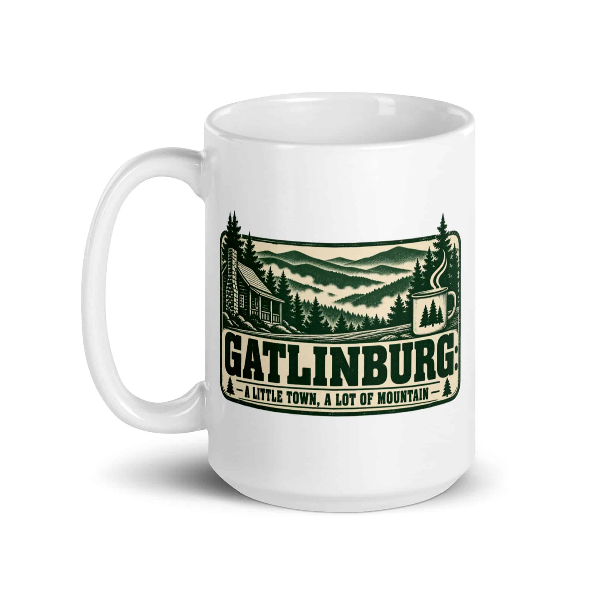 Gatlinburg and the Smokies White Ceramic Coffee Mug: Gatlinburg: A Little Town, a Lot of Mountain, Forest Ink Stamp