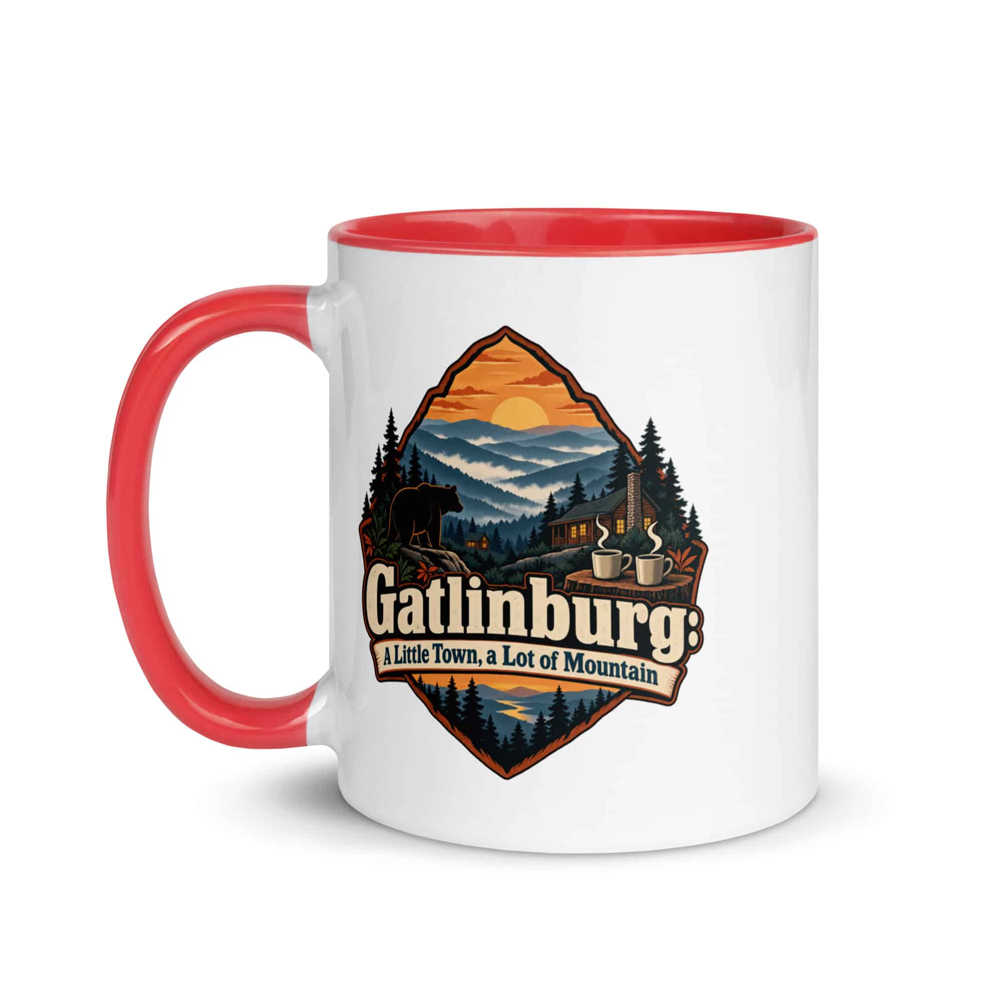 Gatlinburg and the Smokies Color Inside Coffee Mug: Gatlinburg: A Little Town, a Lot of Mountain, Scenic Shield Badge