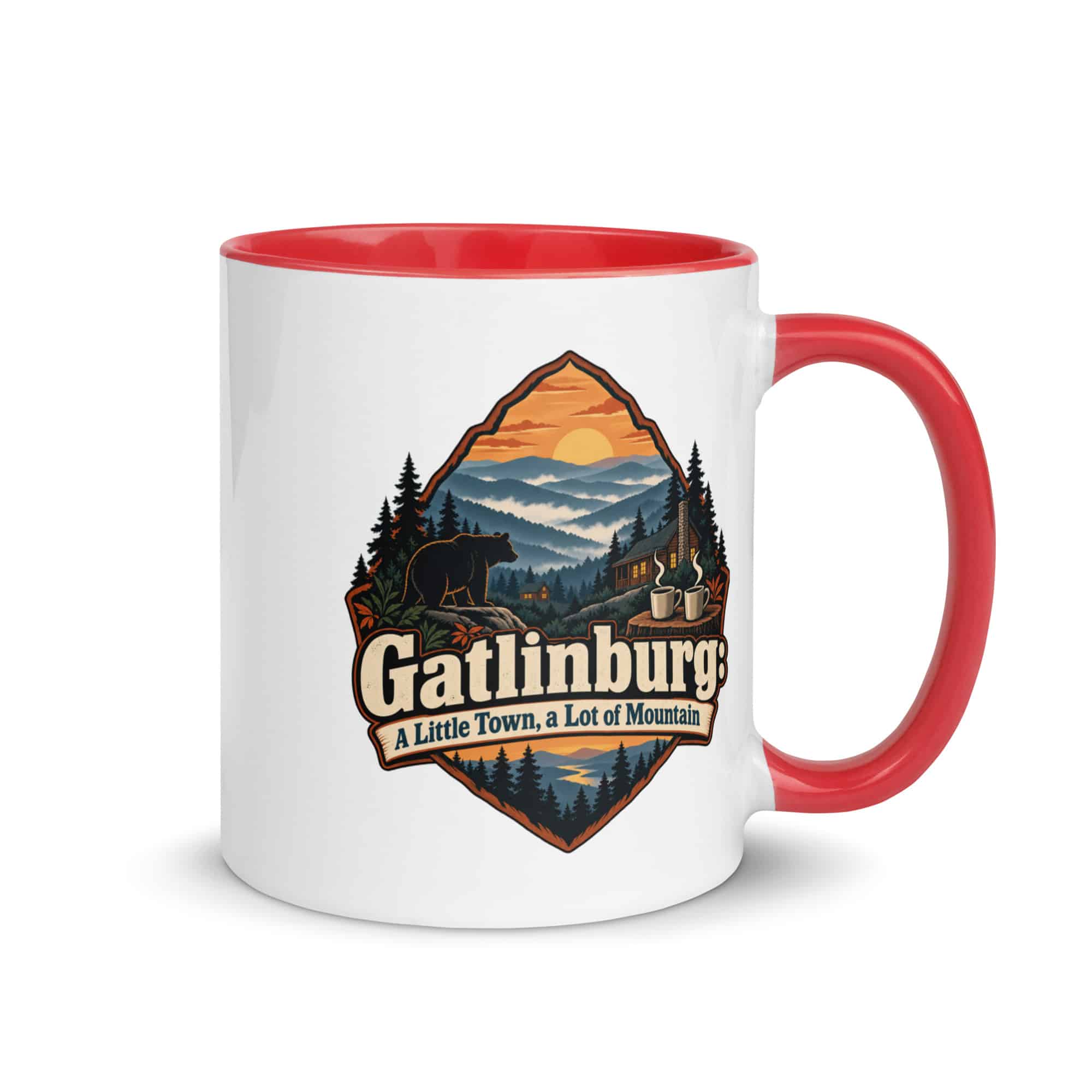 Gatlinburg and the Smokies Color Inside Coffee Mug: Gatlinburg: A Little Town, a Lot of Mountain, Scenic Shield Badge