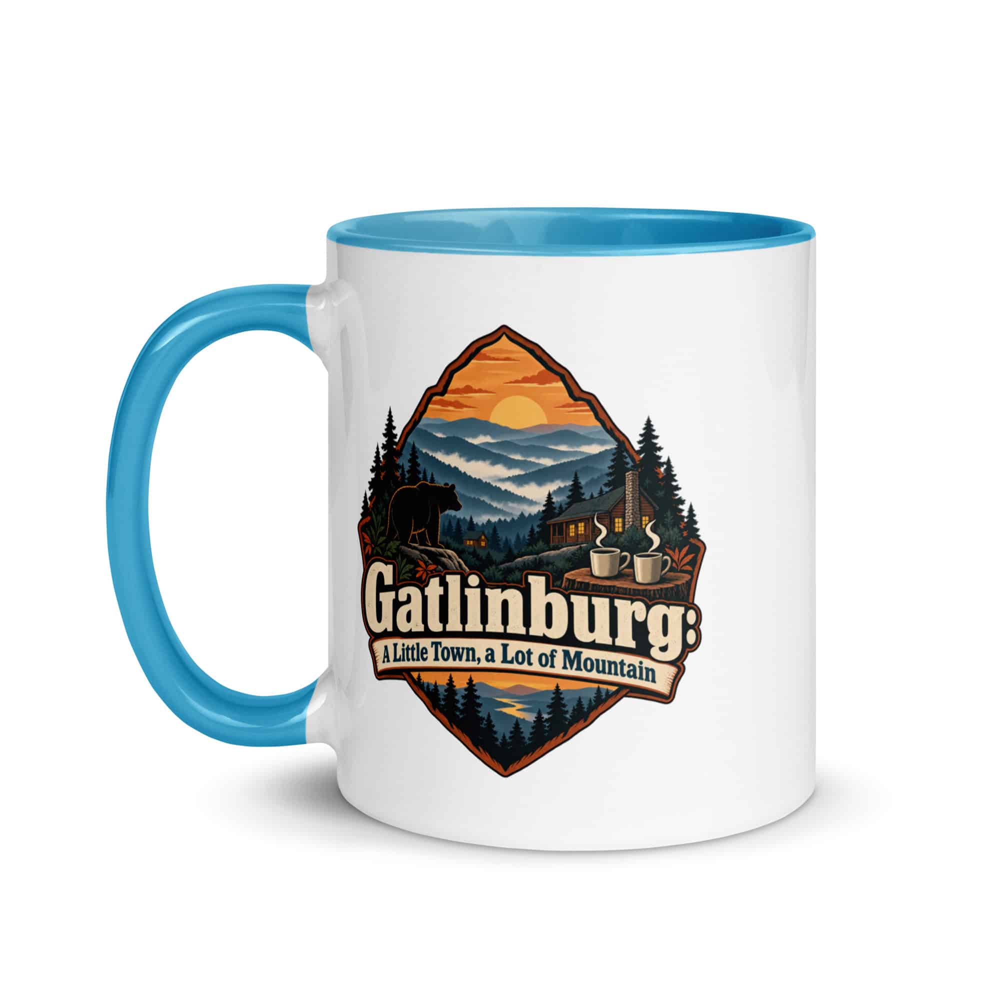 Gatlinburg and the Smokies Color Inside Coffee Mug: Gatlinburg: A Little Town, a Lot of Mountain, Scenic Shield Badge